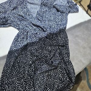 SHEIN Navy and White Long Sleeve Dress